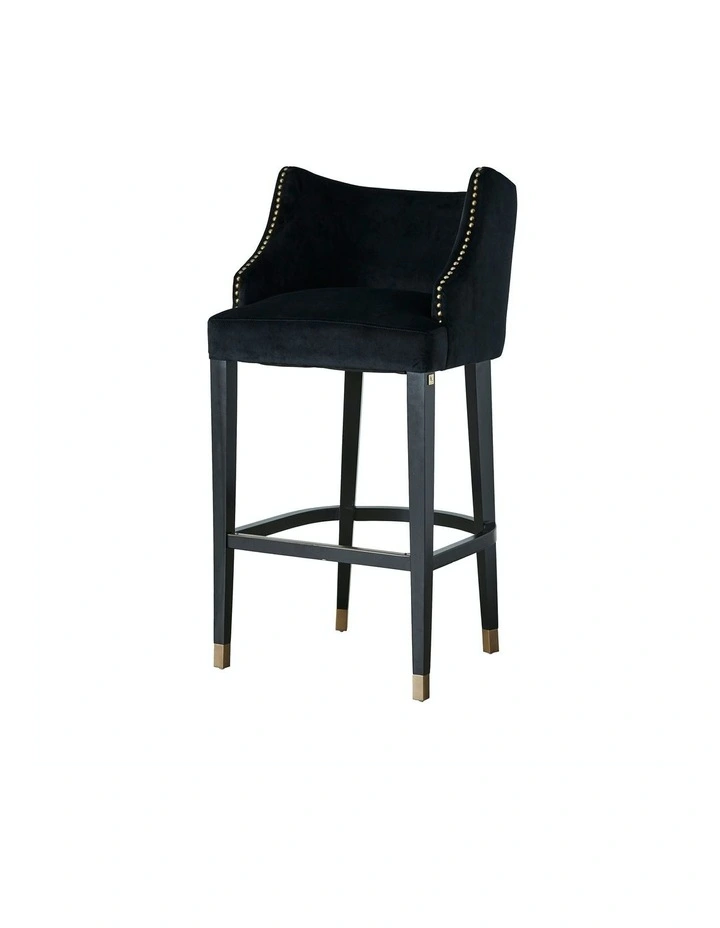 Simone Black Velvet Bar Stool with Gold Studs