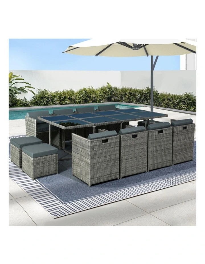 Outdoor Dining Set 13 Piece in Grey