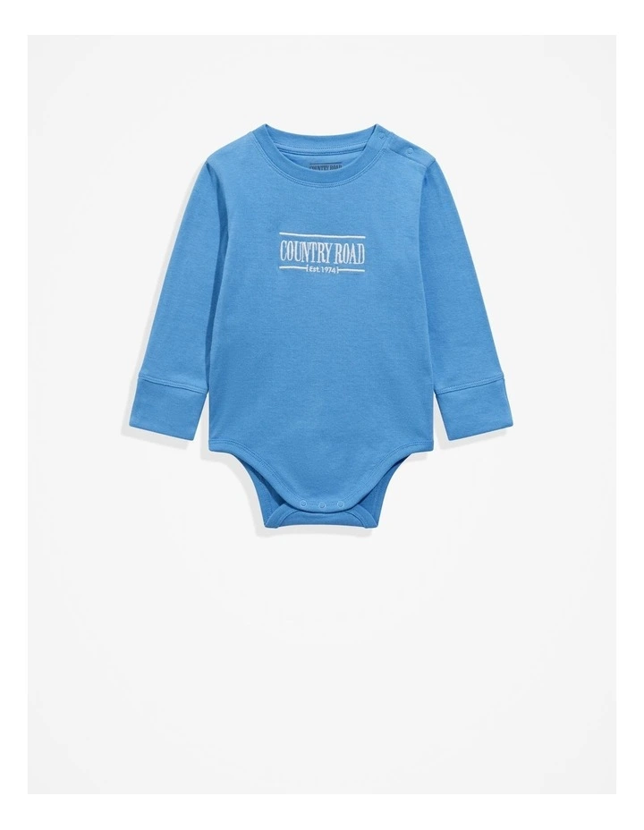 Organically Grown Cotton Heritage Long Sleeve Bodysuit in Sky Blue