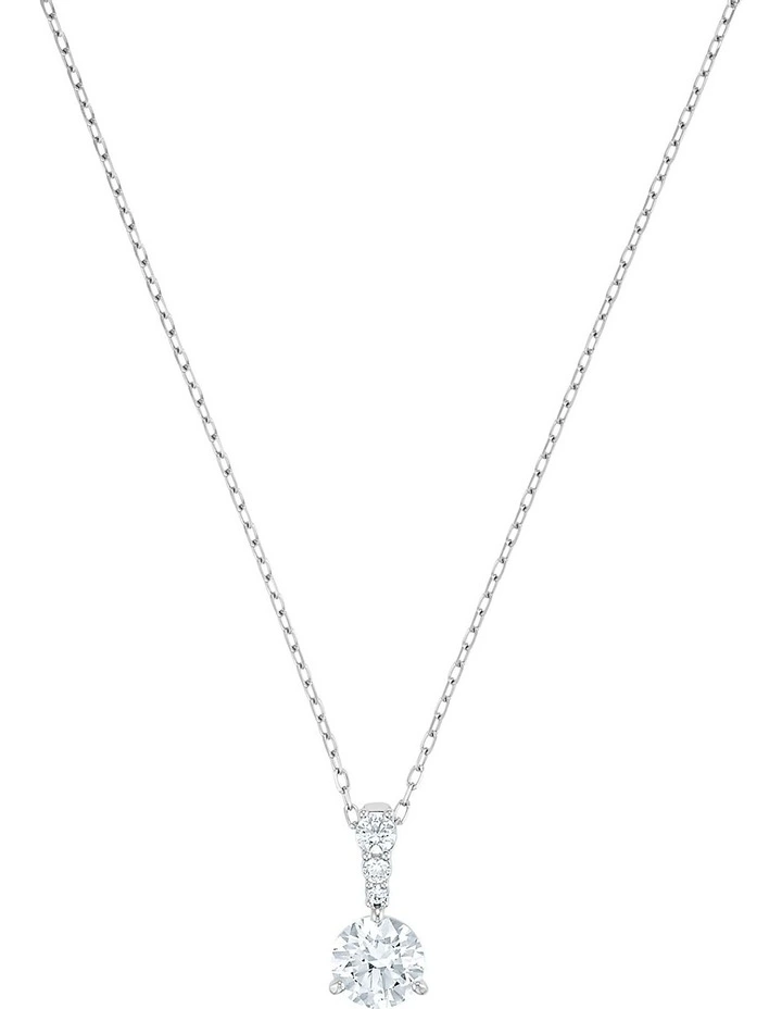 Solitaire Pendant Round Cut Rhodium Plated in White