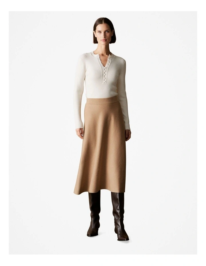 Australian Merino Milano A-line Skirt in Camel