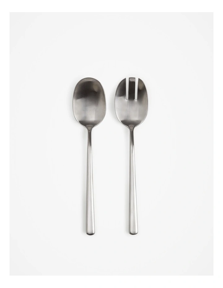 Nolan Salad Servers in Brushed Steel