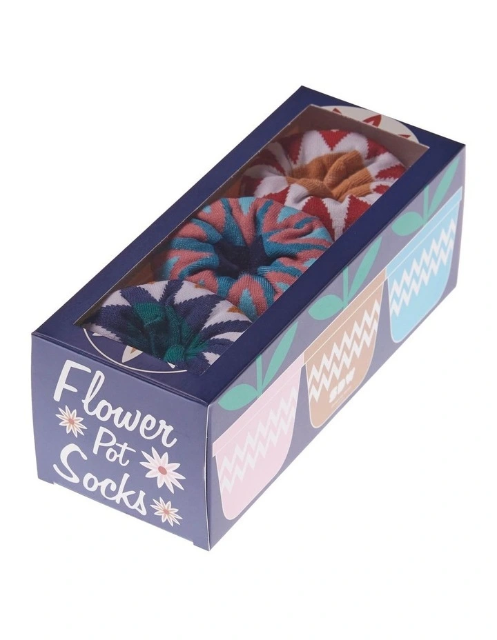Flower Pot Crew Socks Gift Box 3 Packs in Multi