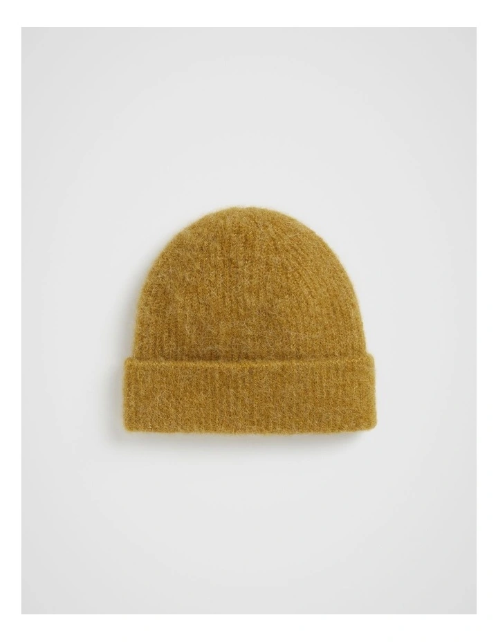 Fluffy Knit Beanie in Honey Gold