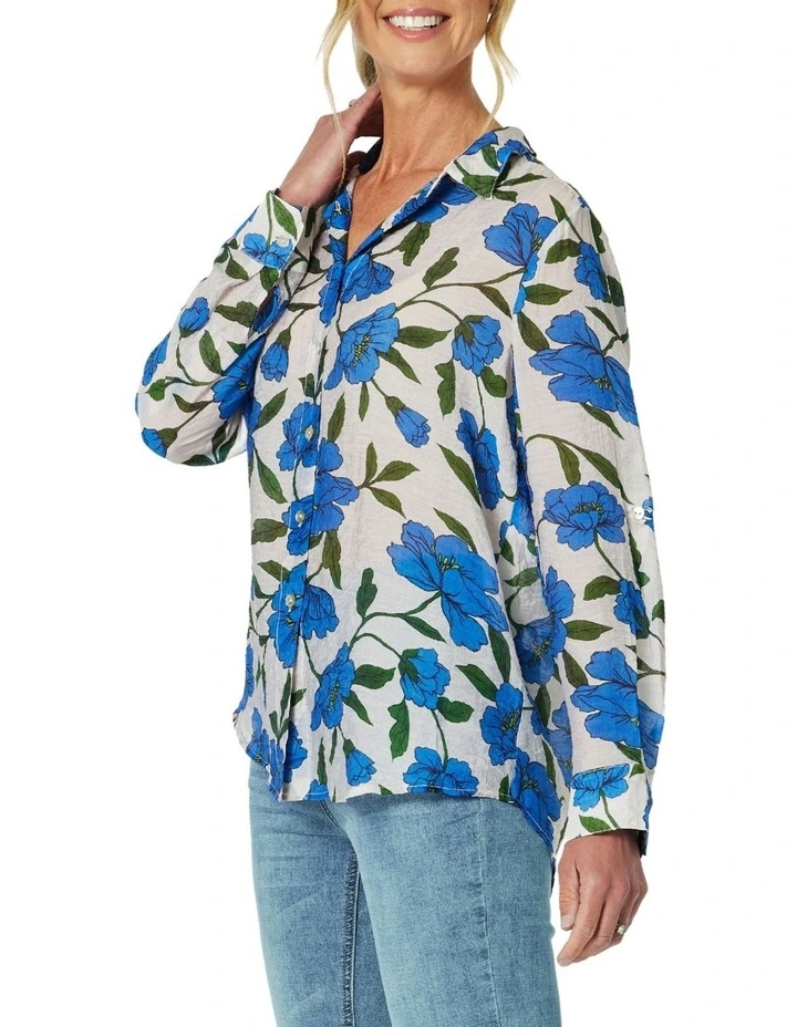 Eden Floral Print Shirt in Cobalt Blue