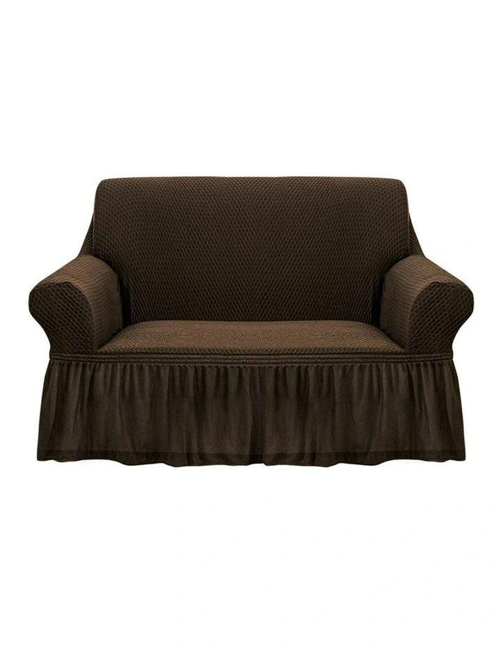 2-Seater Sofa Cover with Ruffled Skirt Couch Protector in Coffee