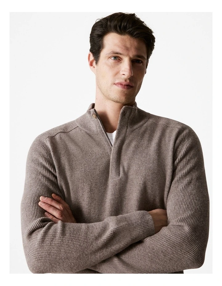 Merino Cashmere Half Zip in Oak
