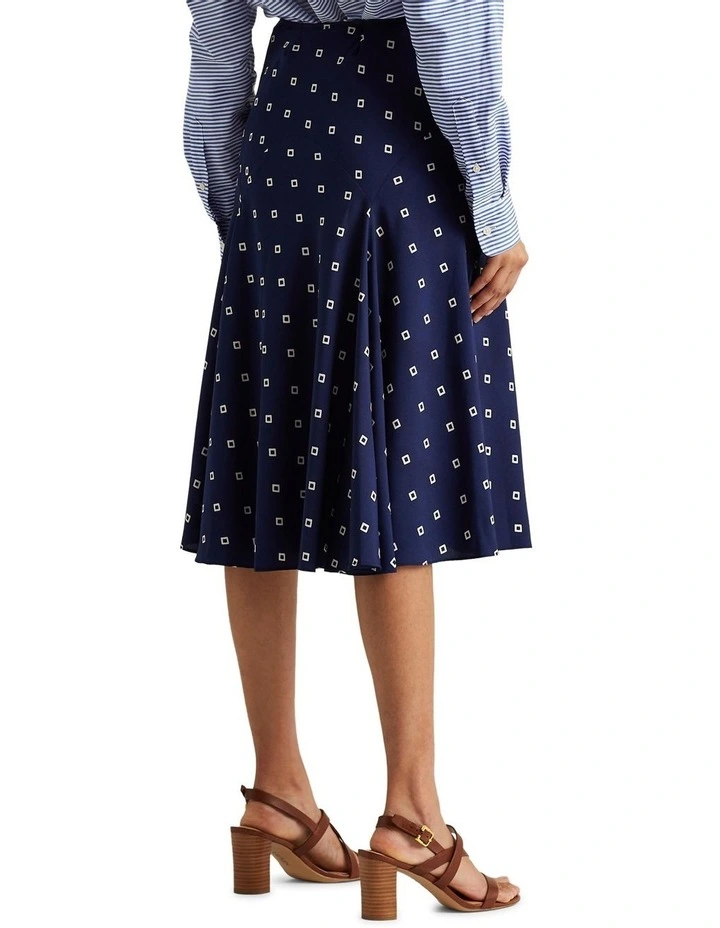 Print Crepe Peasant Skirt in Navy
