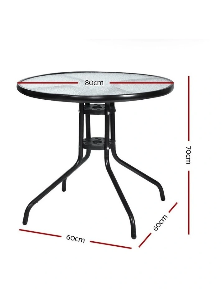 Outdoor Dining Table Bar Setting Steel Glass 70CM