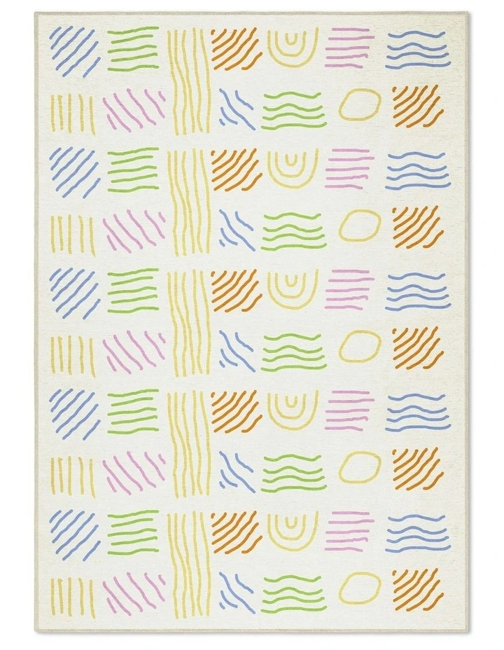 Squiggle Washable Chenille Rug in Cream