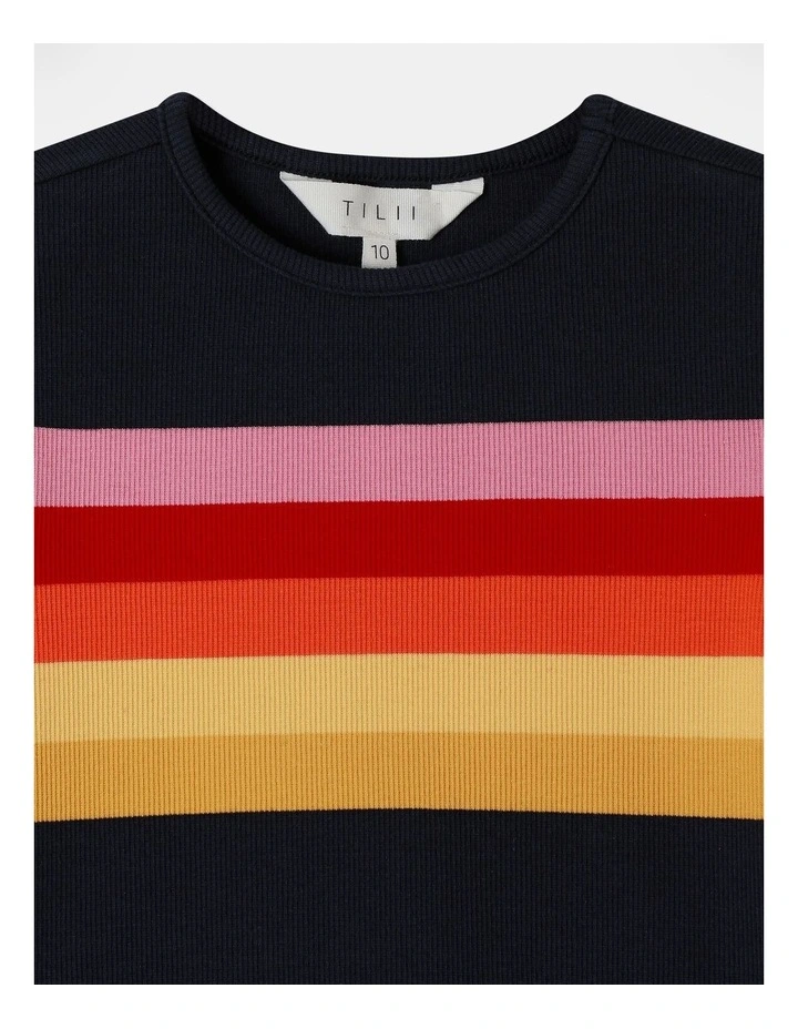 Long Sleeve Rib Stripe Top in Navy