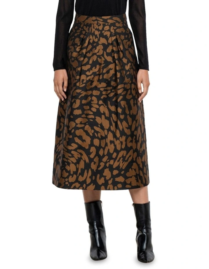 Gilded Leopard Midi Skirt in Black Gold