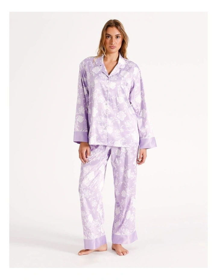 Luxe Satin Long Sleeve Pyjama Set in Lilac Floral