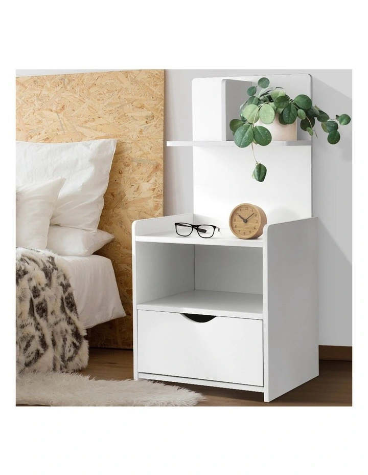Evermore Bedside Table with Shelves 1 Drawer in White
