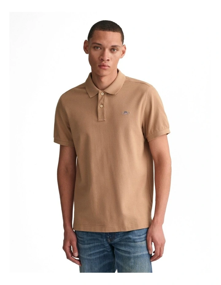 Regular Fit Shield Pique Polo Shirt in Warm Khaki