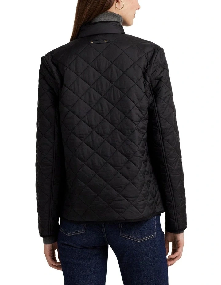 Crest-Patch Diamond-Quilted Jacket in Black