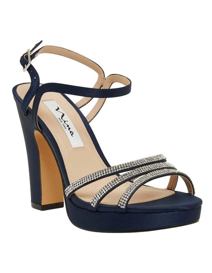 Saralyn Navy Satin Sandals