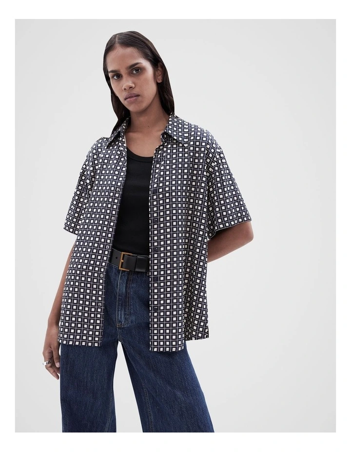 Grid Print Shirt in Blue