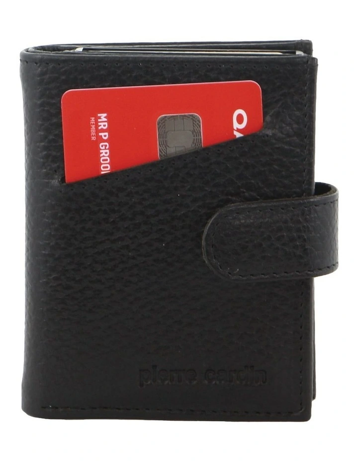 Leather Smart Slide Card Holder Tab Wallet in Black