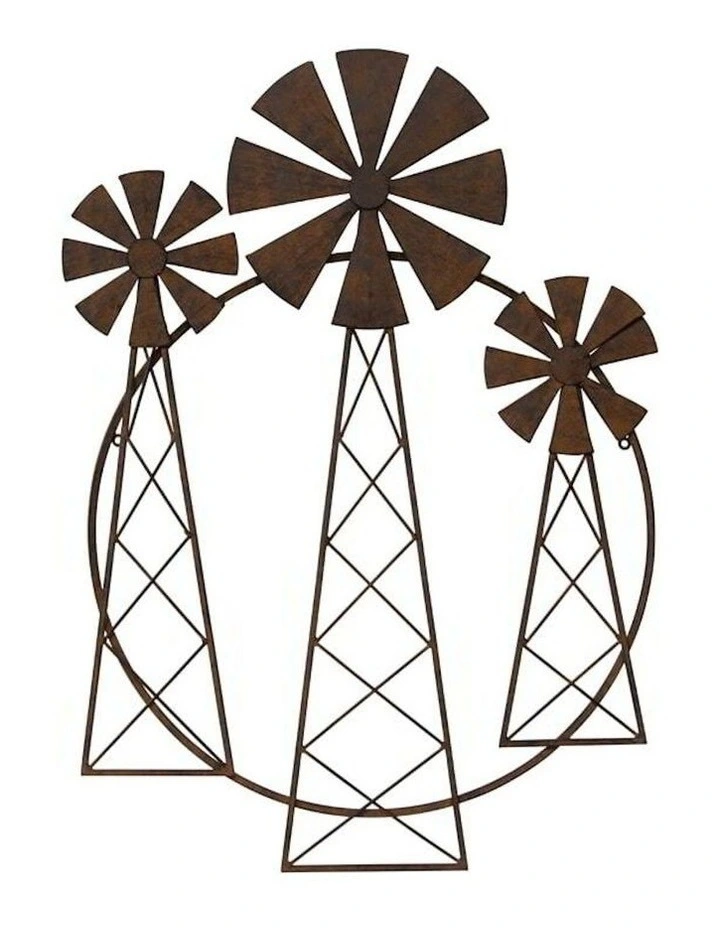 Country Windmill Circle Wall Art in Brown