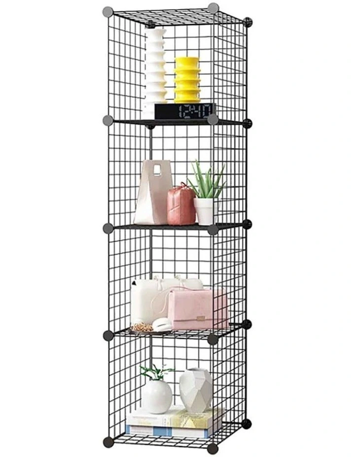 Modular Grid Space Portable 4 Tier Cube Storage in Black