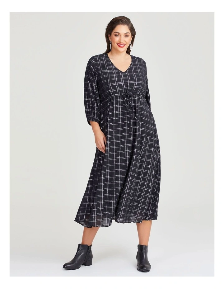 Natural Metallic Dress in Check