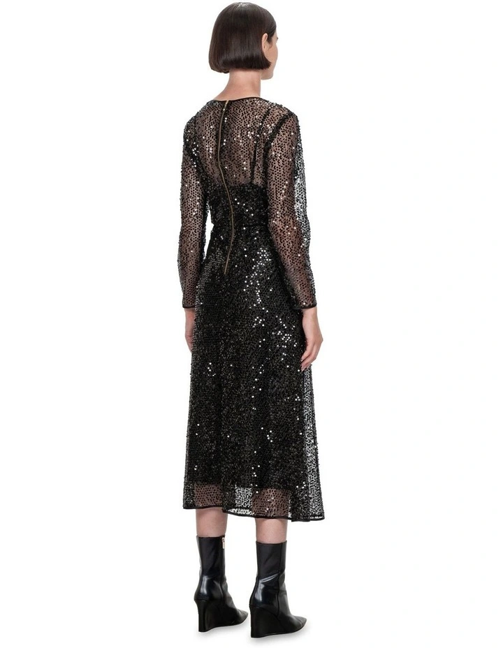 Sequinned Lurex Midi Dress in Black