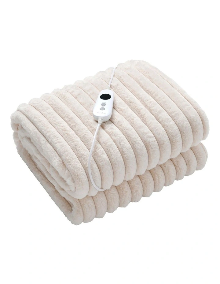 Chunky Embossed Fleece Heated Throw in Natural