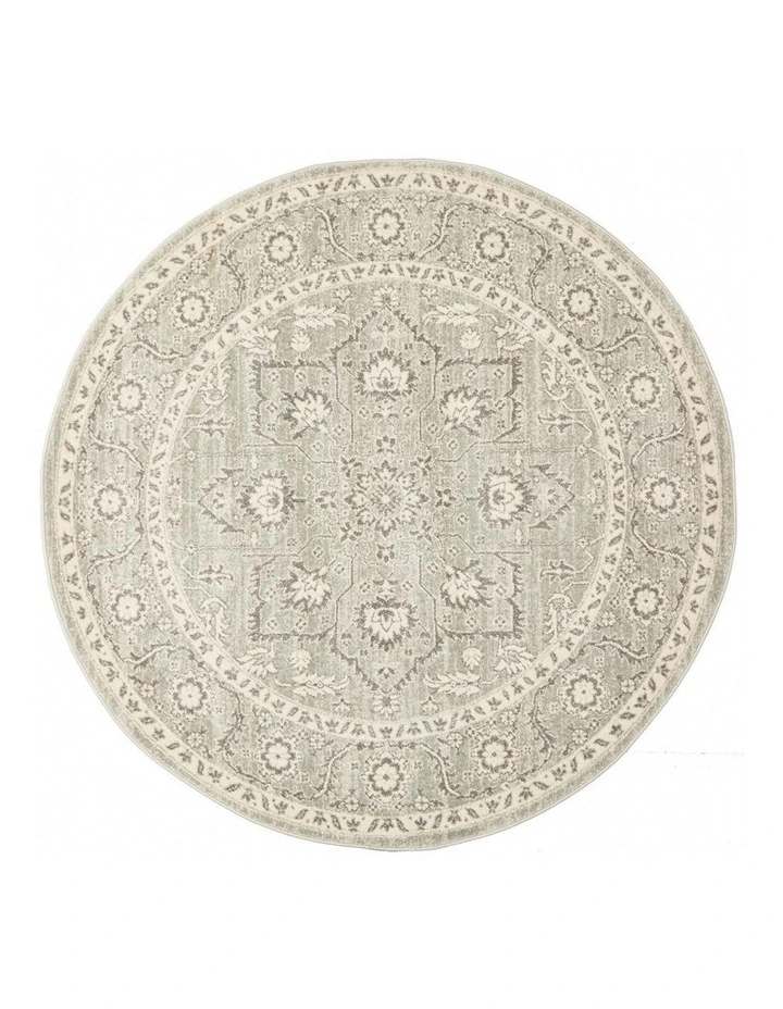 Evoke Flower Transitional Round Rug in Silver