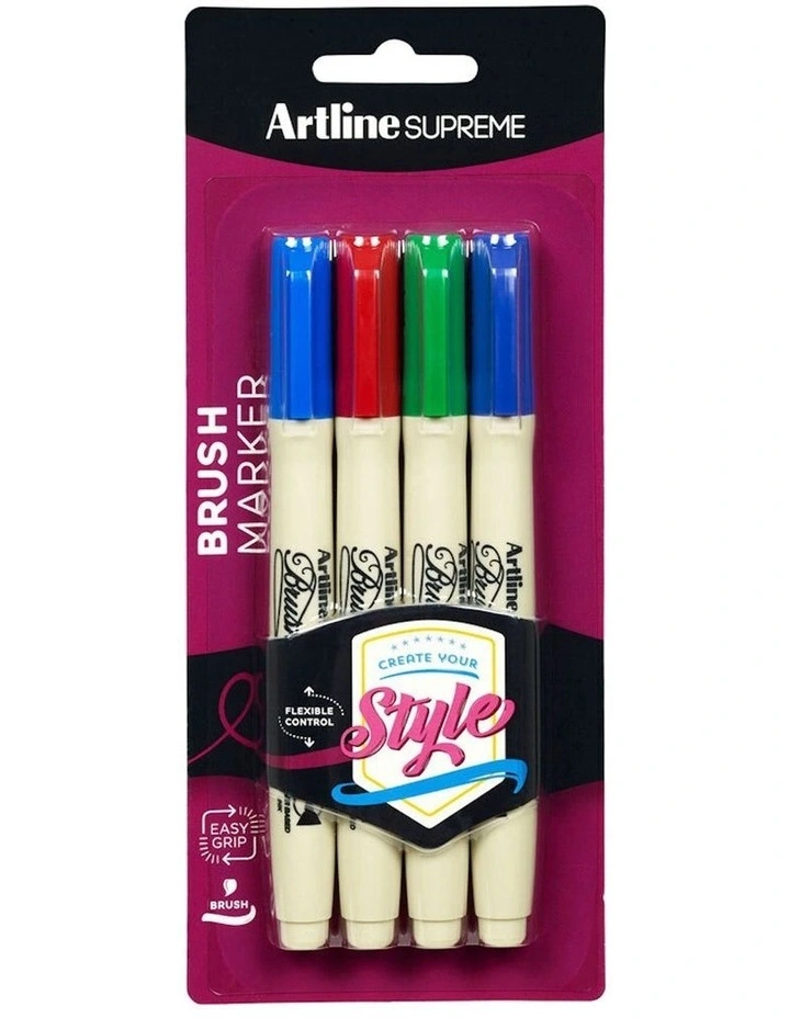 Coloured Brush Markers 4 Piece in Assorted