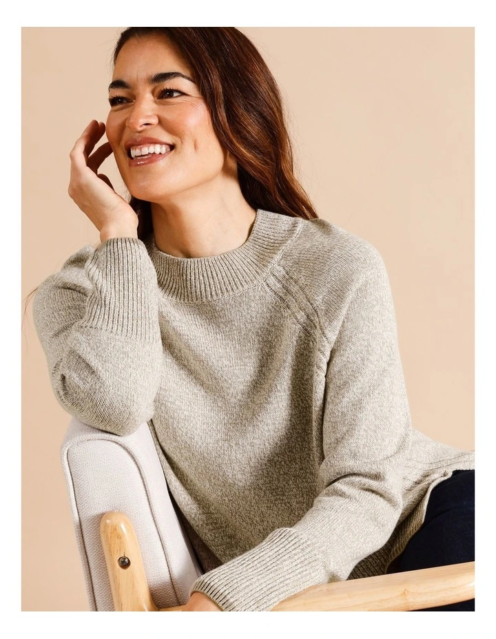 Organic Cotton Blend Side Rib Twist Jumper With Straight Hem in Neutral/Ivory