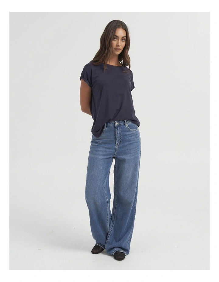 Ava Round Neck Tee in Navy