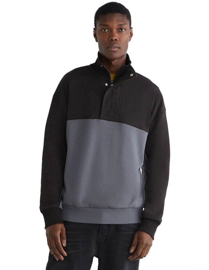 Textured Debossed Quarter Zip Sweat Top in Black