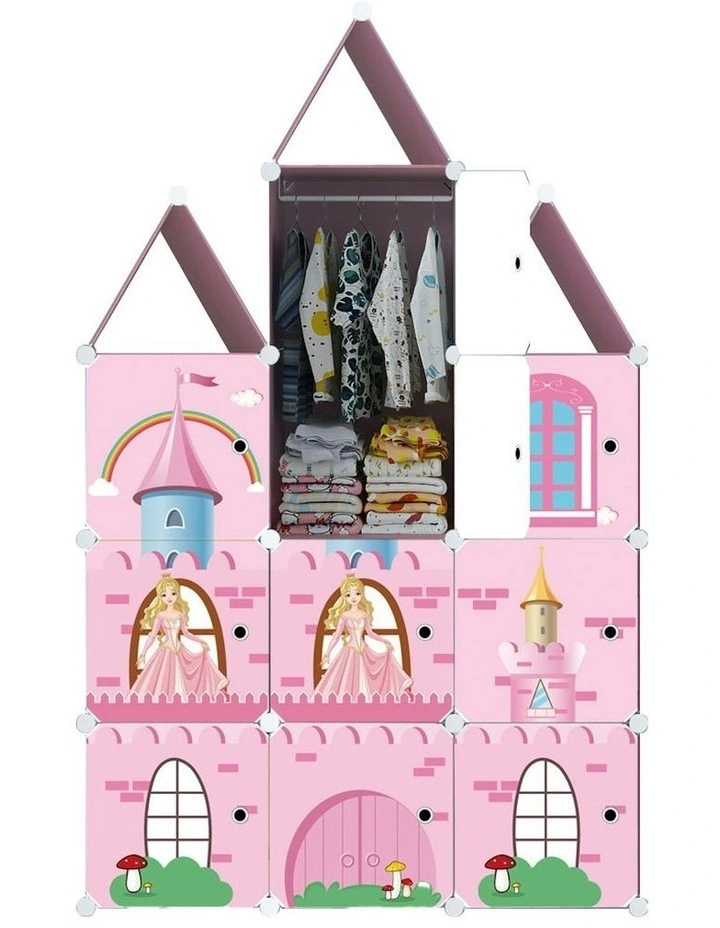 10 Cubes DIY Castle Print Portable Wardrobe in Pink