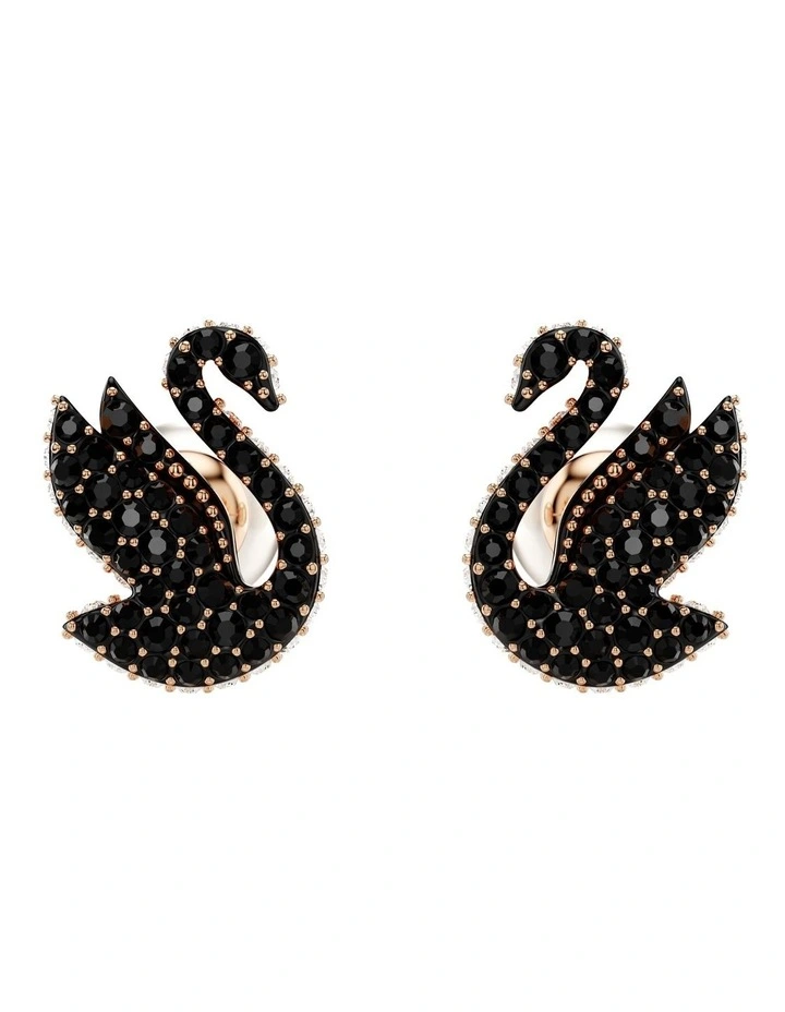 Swarovski Swan Rose Gold Tone Plated Stud Earrings in Black