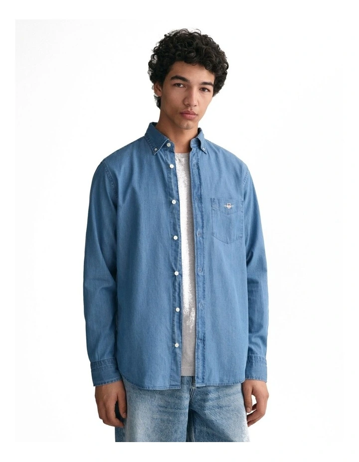 Regular Fit Indigo Shirt in Semi Light Blue