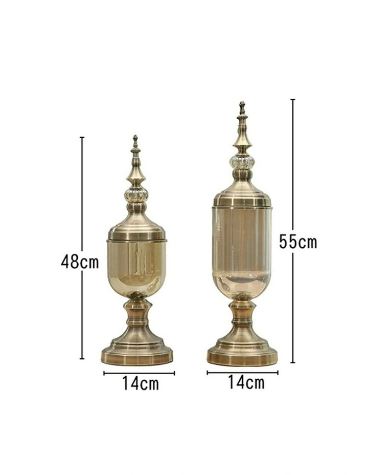 Clear Glass Flower Vase With Lid And Transparent Filler Bronze Set x2 in Multi