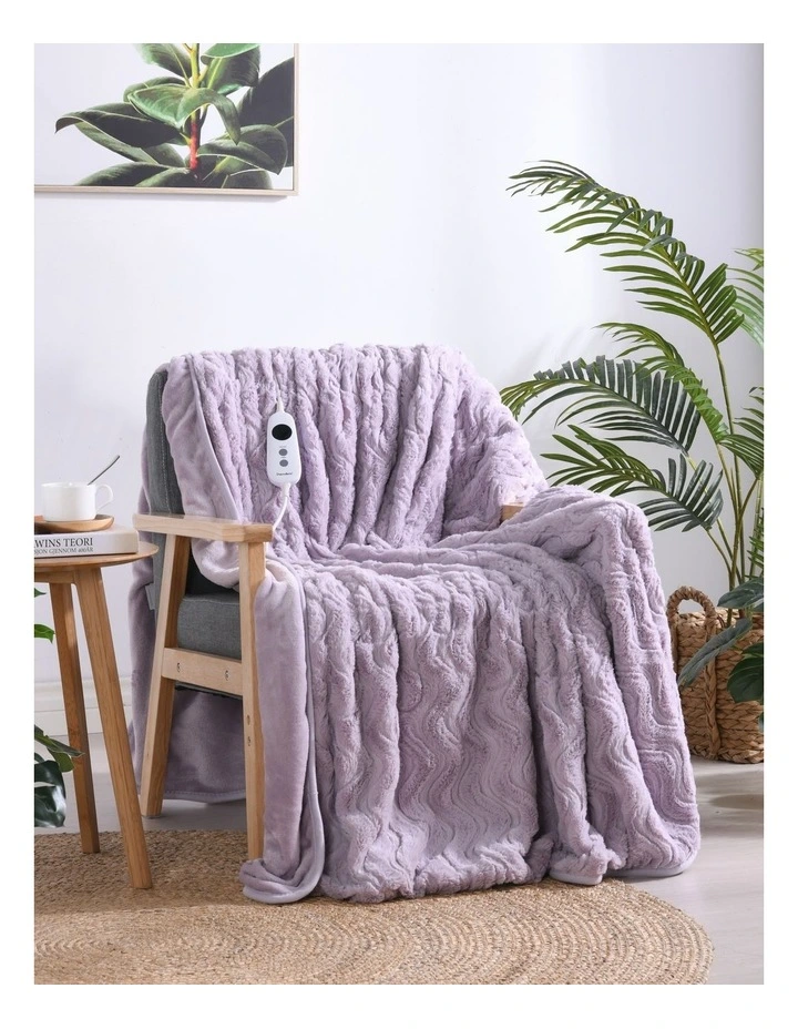 Luxury Faux Fur Heated Throw in Lavender