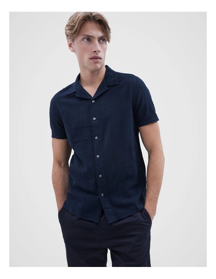 Seersucker Regular Fit Shirt in Navy