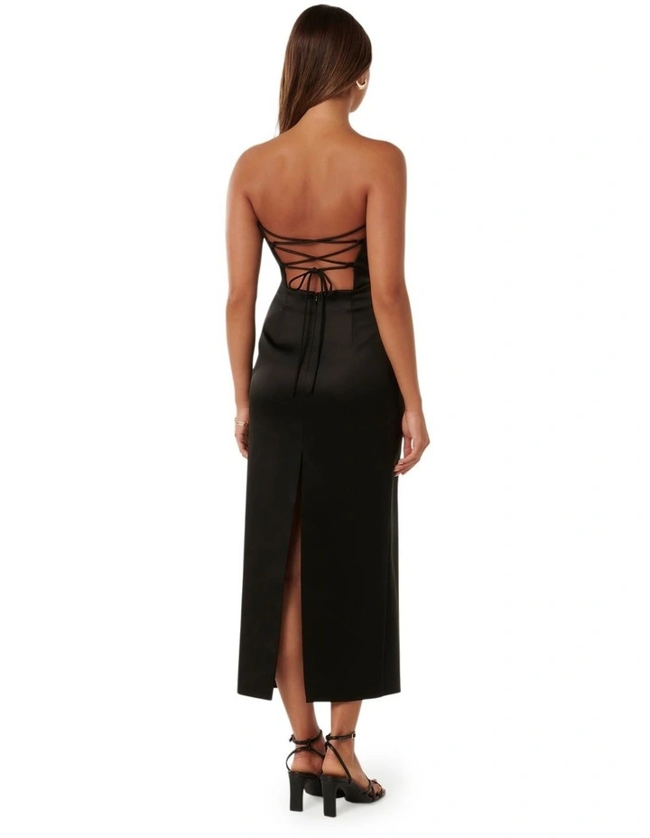 Gina Tie Up Strapless Dress in Black