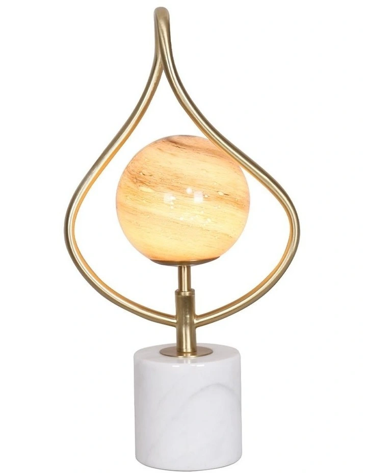 Sculptural Glass Table Lamp with White Marble Base in Orange