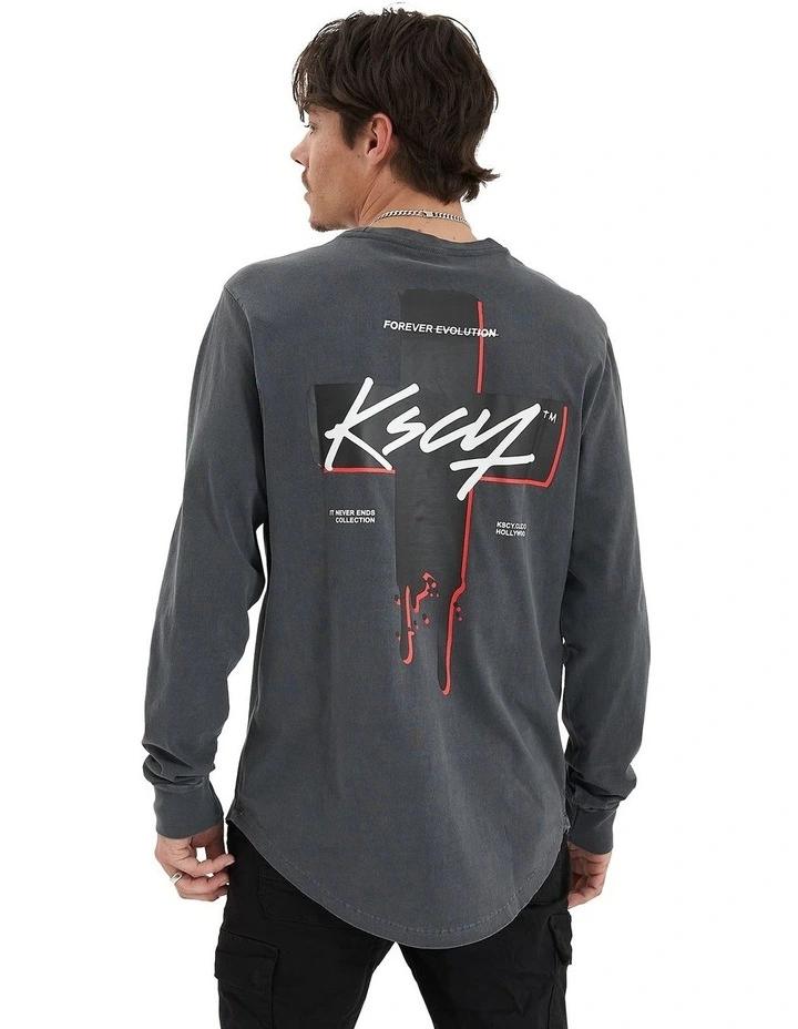 Unceased Heavy Dual Curved Long Sleeve Tee in Pigment Asphalt