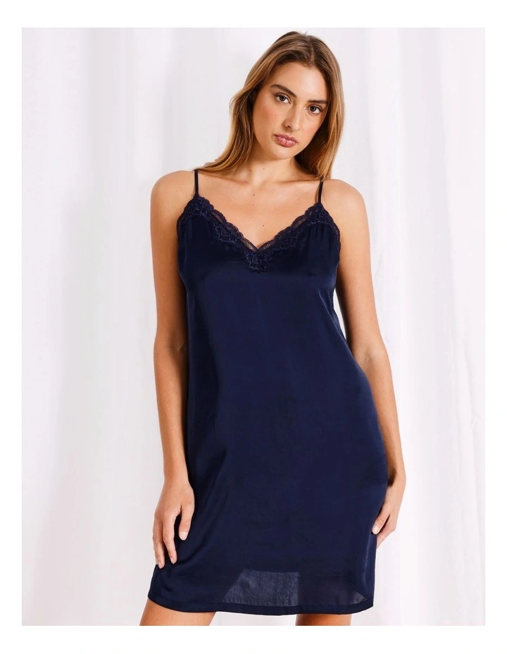 Luxe Satin Chemise in Navy