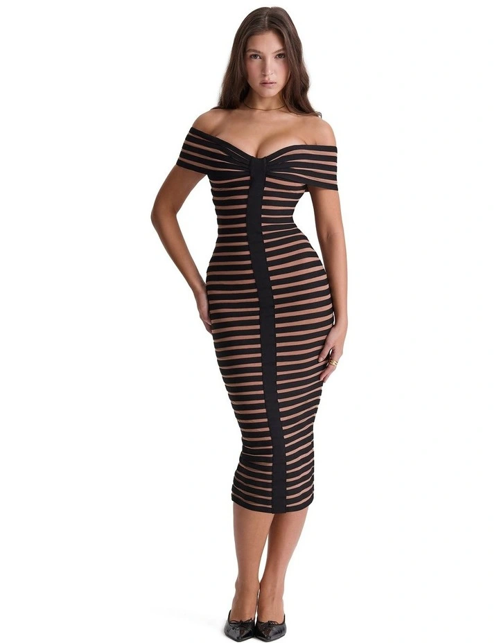 Petra Bandage Midi Dress in Striped