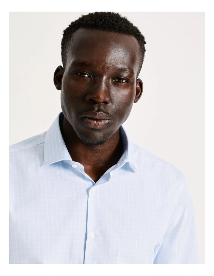 Tailored Long Sleeve 1 Colour Check Shirt in Light Blue