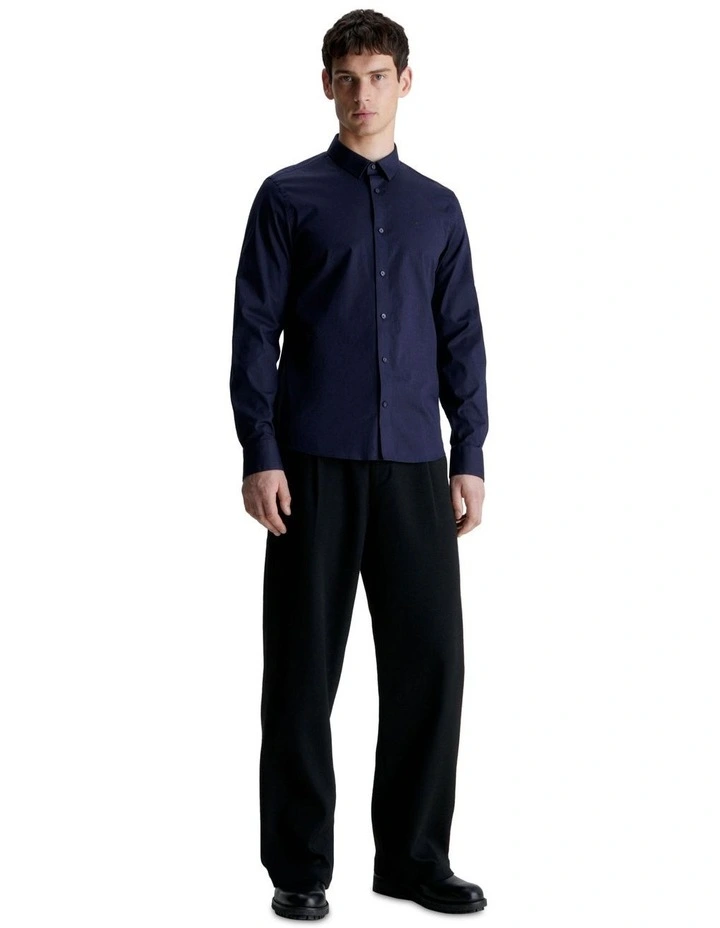 Stretch Poplin Slim Long Sleeve Shirt in Navy