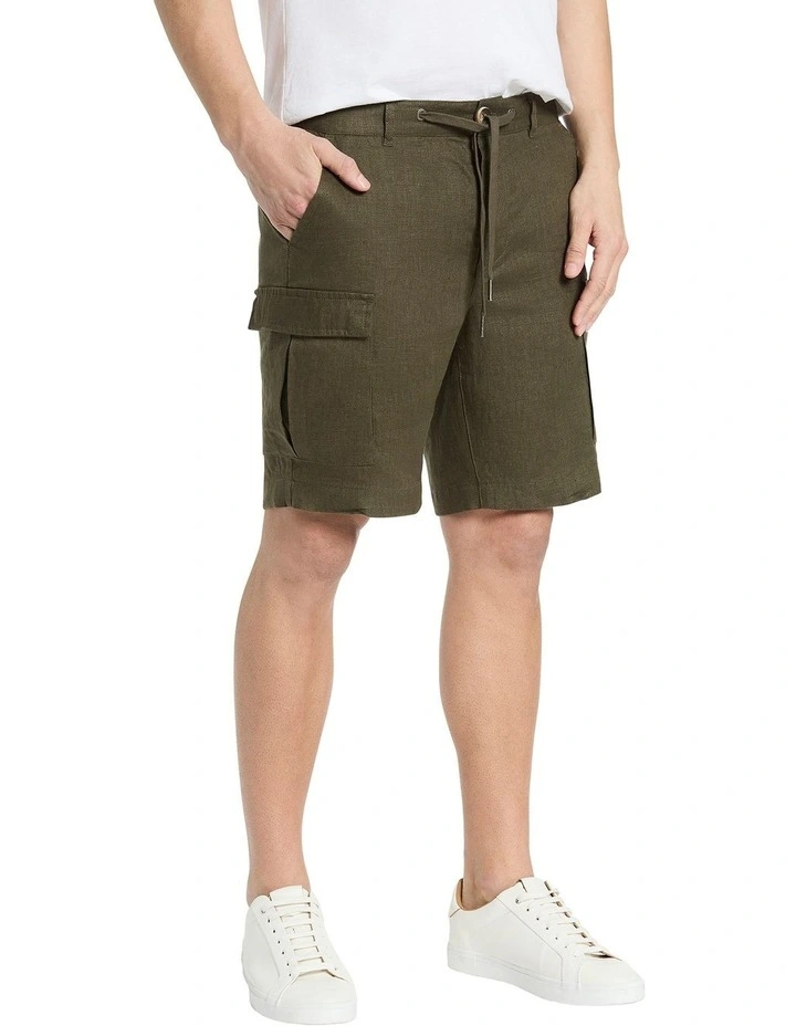 Lenny Linen Cargo Shorts in Jungle