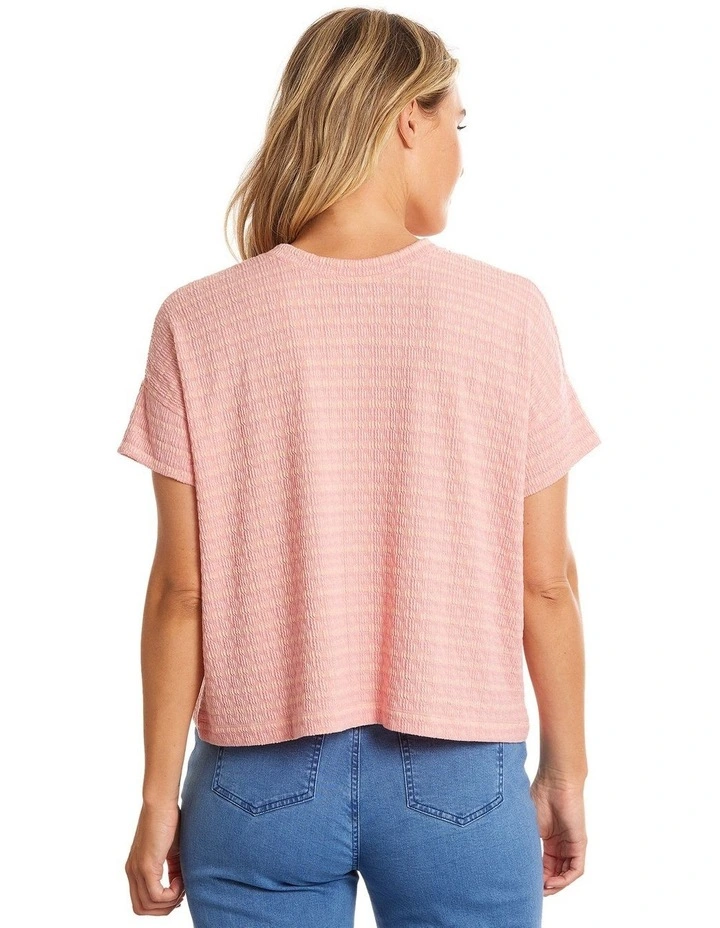 Two Way Textured Knit Tee in Pink Marle