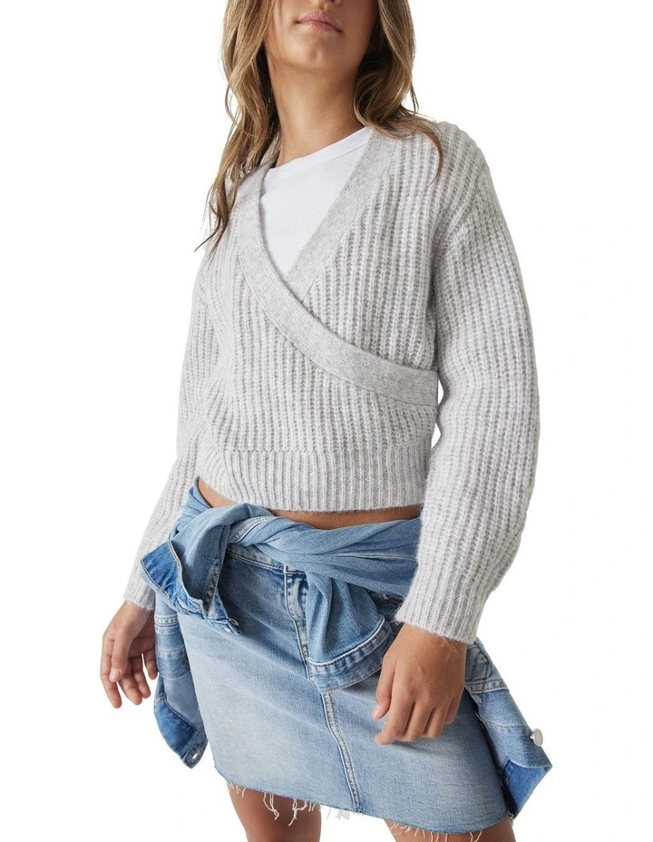 Bianca Wrap Knit Top in Silver Grey