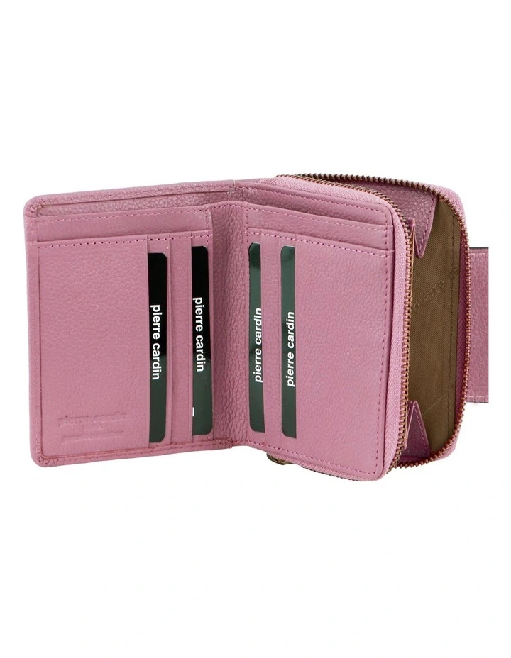 Leather Tab Bi-Fold Wallet in Pink